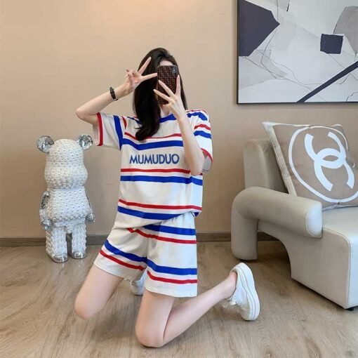 Vapetix M-3XL  Korean salt sweet women's summer thin contrast striped letters short sleeve T-shirt fashion casual