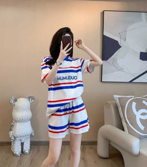 Vapetix M-3XL  Korean salt sweet women's summer thin contrast striped letters short sleeve T-shirt fashion casual - 图片 2