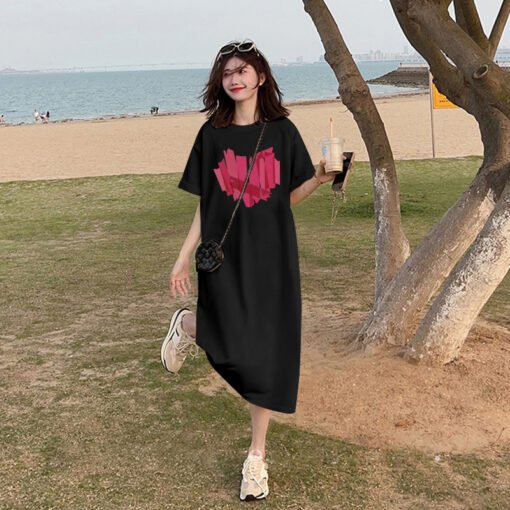 Vapetix M-3XL  (Official Figure 200g Cotton) Summer plus size Loose Long Knee-length dress chubby girl Short-sleev