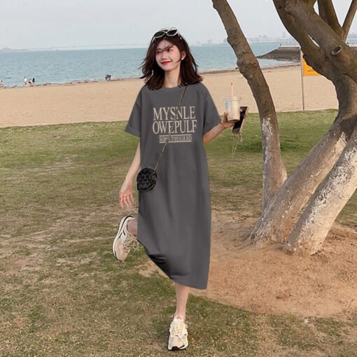 Vapetix M-3XL  (Official Figure 200g Cotton) Summer plus size Loose Long Knee-length dress chubby girl Short-sleev