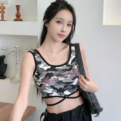 Vapetix One size fits all-One size fits all  American Style Spice Girl Camouflage Letter Print Camisole Small Vest Women's Summer Niche Slim-fit - 图片 2