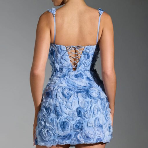 Square Collar Flower Slim Fashion Sleeveless Strap Dress - Image 3