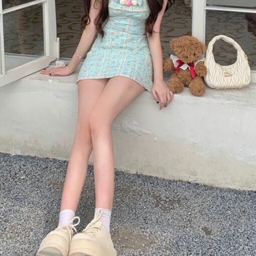 Vapetix S-XL  Mint Hard Candy 'French Small Flying Sleeve dress Women's Hollow Out Floral First Love Sweet Summer - Image 2