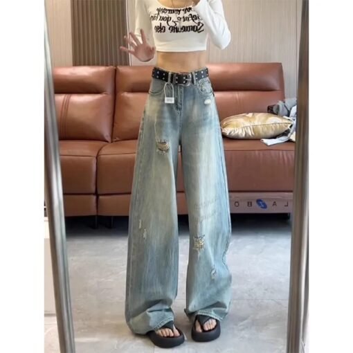 Vapetix XS-2XL  Retro American Ripped Jeans Women's 2025 New High Waist Small Loose Slim Straight Pants - Image 5