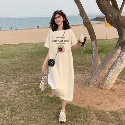 Vapetix M-3XL  (Official Figure 200g Cotton) Summer plus size Loose Long Knee-length dress chubby girl Short-sleev - 图片 5