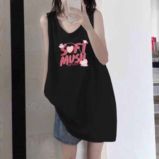 Vapetix M-3XL  (Official Figure 200g Pure Cotton) Summer plus size Loose Mid-length dress chubby girl Vest T-shirt
