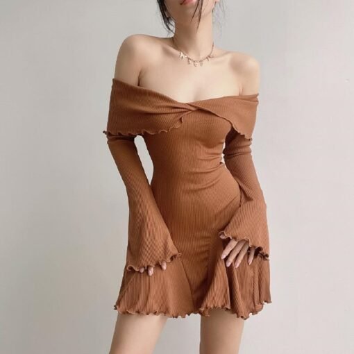 Off-shoulder Cross Long Sleeves Dress