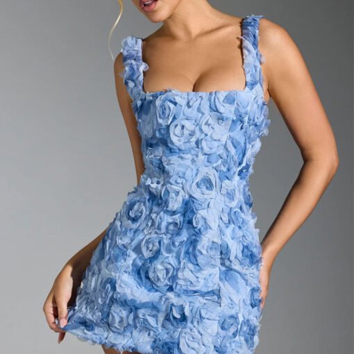 Square Collar Flower Slim Fashion Sleeveless Strap Dress