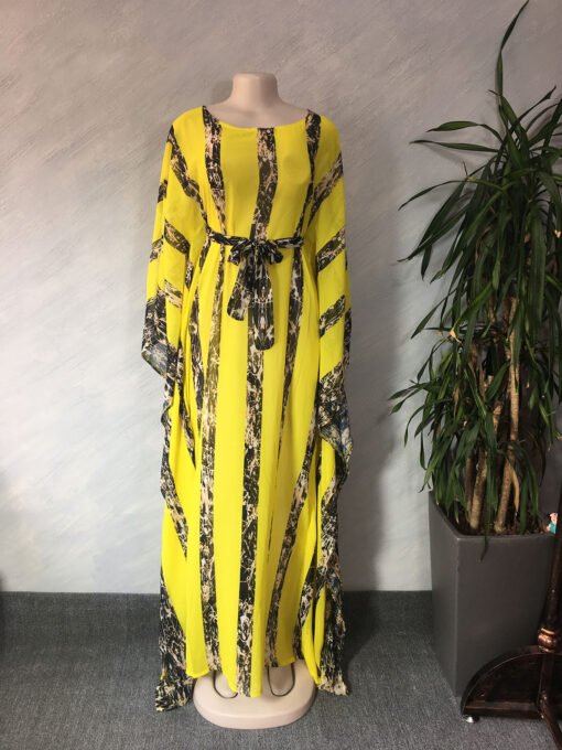 Vapetix One size fits all-One size fits all  Cross-border source chiffon loose round neck large bat sleeve belt digital printing comfortable and - 图片 5
