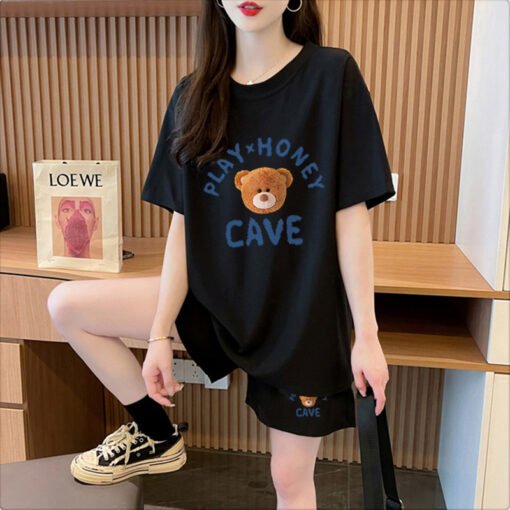 Vapetix M-XL  New cotton 21 200g 2025 summer casual sports short sleeve T-shirt shorts women's two-piece set