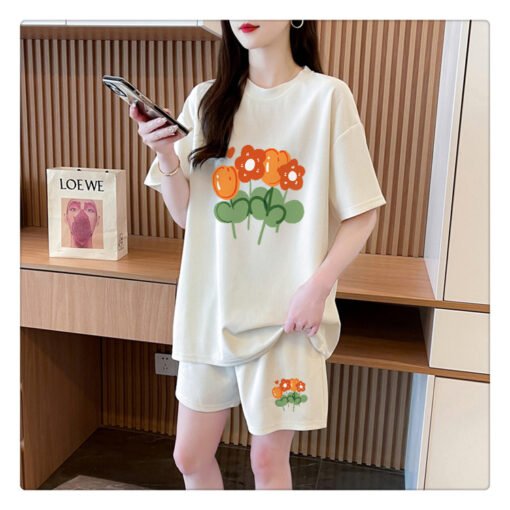 Vapetix M-XL  New cotton 21 200g 2025 summer casual sports short sleeve T-shirt shorts women's two-piece set - Image 7