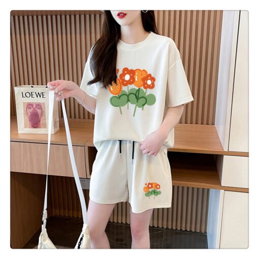 Vapetix M-XL  New cotton 21 200g 2025 summer casual sports short sleeve T-shirt shorts women's two-piece set - Image 8