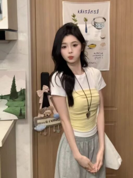 Vapetix S-XL  40 pure cotton 1.1 pure hot girl contrast color stitching summer short sleeve t-shirt women - Image 2