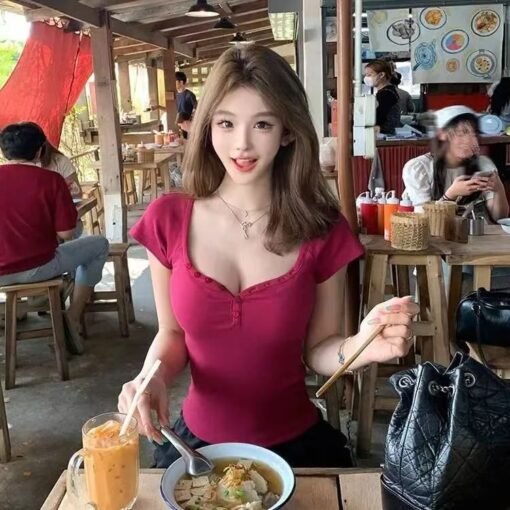 Vapetix S-XL  Random 2*2.260g short sleeve t-shirt women's summer 2025 new pure sexy slim slim hot girl top