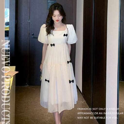 Vapetix S-2XL  2025 Summer French Style dress First Love Dress Retro Gentle Style Square Collar Puff Sleeve aprico - Image 3