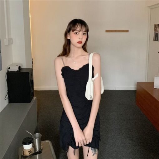 Vapetix S-XL  2025 Summer Outer Wear Slim Black Sling Skirt Women's Little Black Skirt Pure Desire Style Design S