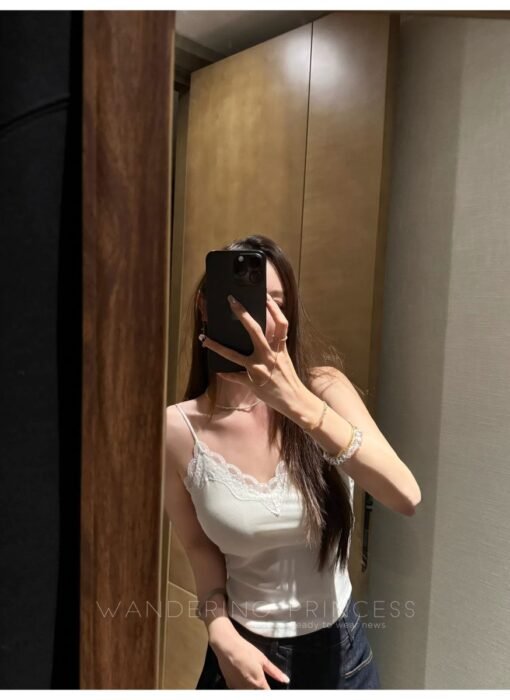 Vapetix One size fits all-One size fits all  Qian Meixi Ice Breathable Lyocell Lace Lace Stitching Elastic Knitted Breast Cover Suspenders Chest - 图片 2