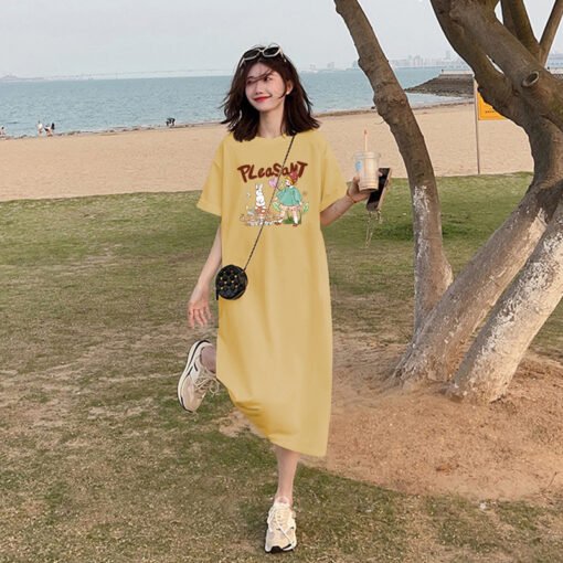 Vapetix M-3XL  (Official Figure 200g Cotton) Summer plus size Loose Long Knee-length dress chubby girl Short-sleev