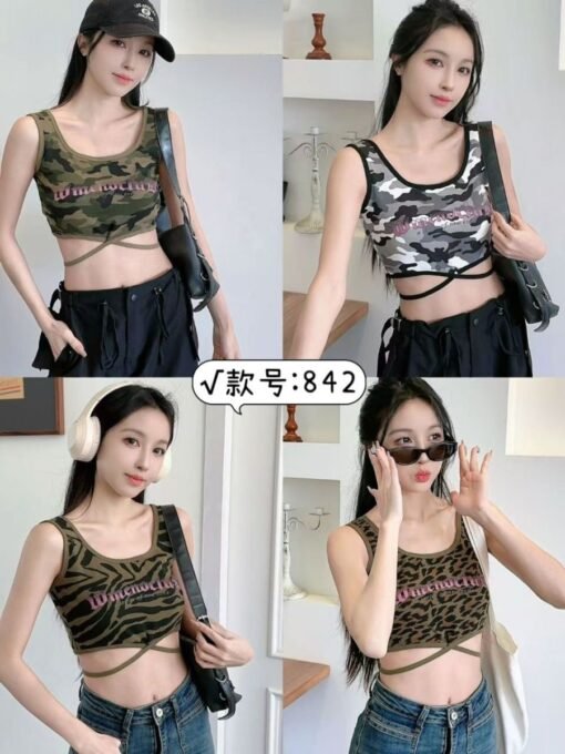Vapetix One size fits all-One size fits all  American Style Spice Girl Camouflage Letter Print Camisole Small Vest Women's Summer Niche Slim-fit - 图片 3