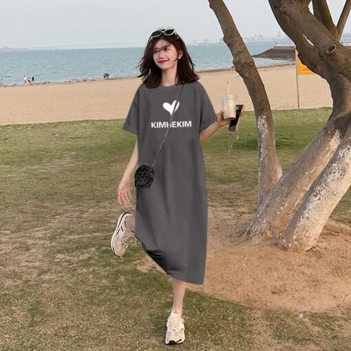 Vapetix M-3XL  (Official Figure 200g Cotton) Summer plus size Loose Long Knee-length dress chubby girl Short-sleev