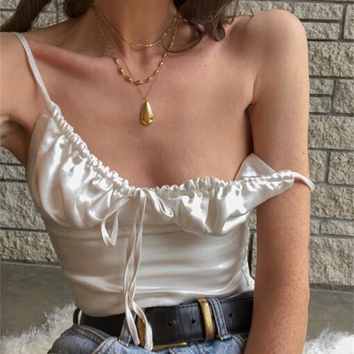 Women's Solid Color V-neck Brace Backless Slim Fit Navel Vest - Image 2