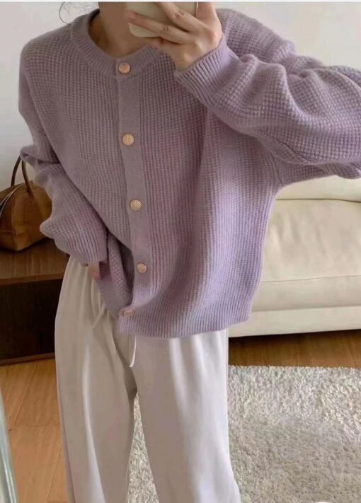 Women's Round Neck Knitted Cardigan Sweater Coat - Image 7