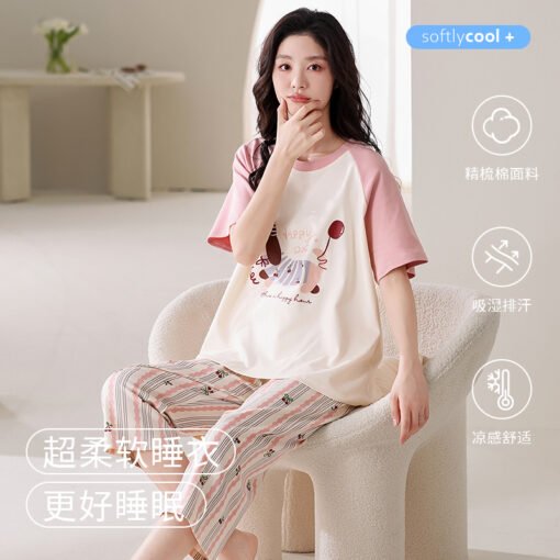 Vapetix M-XXXL  Kaxin Summer New Cartoon Printed Short-sleeved Cropped Pants Two-piece Set 6040 Combed Cotton Loose - 图片 5