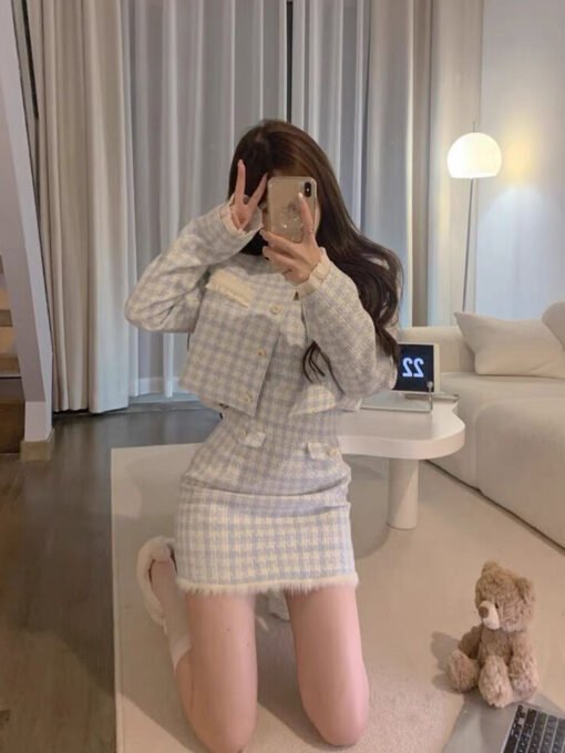 Classic Style Blue White Adult Lady Like Woman Wind Elegant Outfit - Image 5