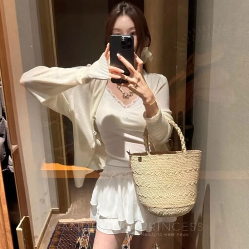 Vapetix One size fits all-One size fits all  Qian Meixi Ice Breathable Lyocell Lace Lace Stitching Elastic Knitted Breast Cover Suspenders Chest - 图片 3