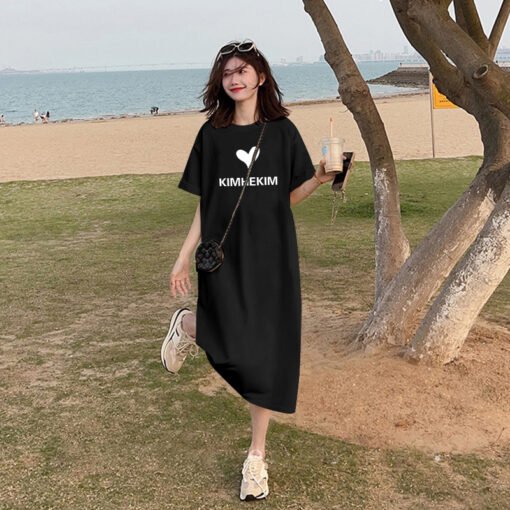 Vapetix M-3XL  (Official Figure 200g Cotton) Summer plus size Loose Long Knee-length dress chubby girl Short-sleev - 图片 2