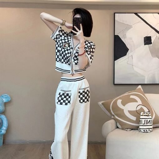 Vapetix S-2XL  Sports suit Women's Fashion Foreign Style Summer Celebrity Small Chanel Style Jacket Casual Wide Le
