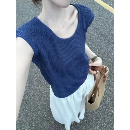 Vapetix One size fits all-One size fits all  Korean Style Casual Shoulder Crewneck Ice Silk Waistcoat Women's Summer Commuter Fashionable Thin S - 图片 4