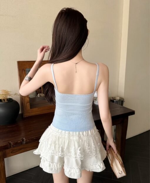 Vapetix One size fits all-One size fits all  Real Shot Summer Korean Style Slim-fit Pure Desire Lace Stitching Design Sense Slim Sling Inner Ves - 图片 2