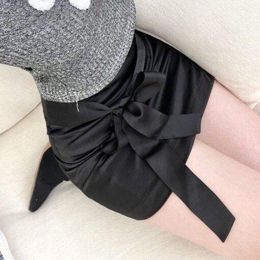 All-match Bow Lace-up Satin Hip Skirt For Women - Image 3