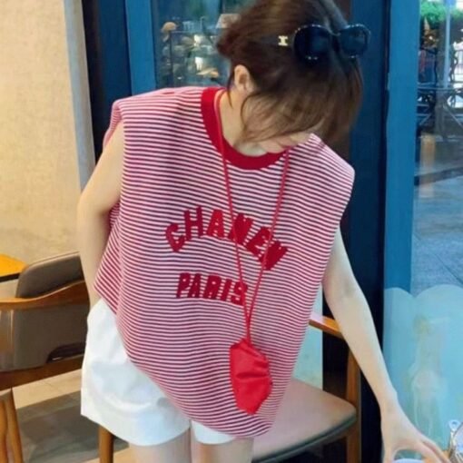 Vapetix One size fits all-One size fits all  Striped Thin Ice Silk Knitted Sweater Women's New Summer Loose Knitted Vest Sleeveless Top Women's