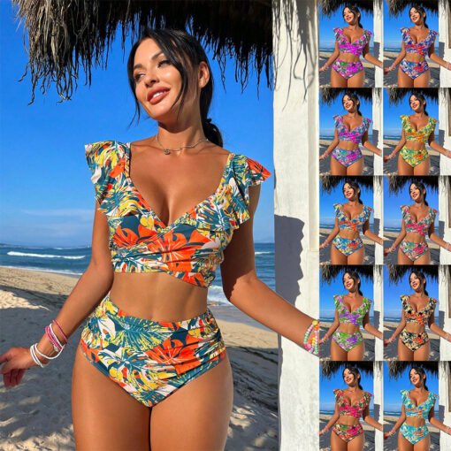 Women's Two-piece Swimsuit Ruffled Halter Bikini - Image 2