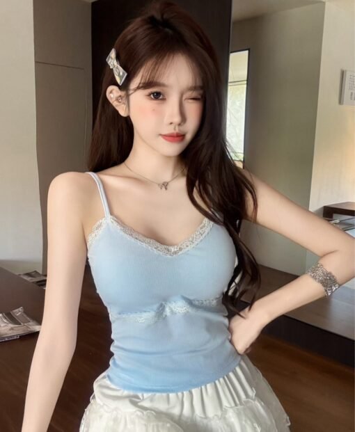 Vapetix One size fits all-One size fits all  Real Shot Summer Korean Style Slim-fit Pure Desire Lace Stitching Design Sense Slim Sling Inner Ves - 图片 4
