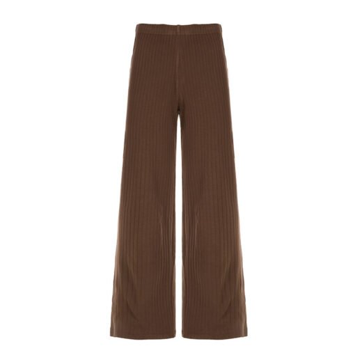 American Retro Solid Color Rib Fabric Basic Knitted Trousers - Image 6