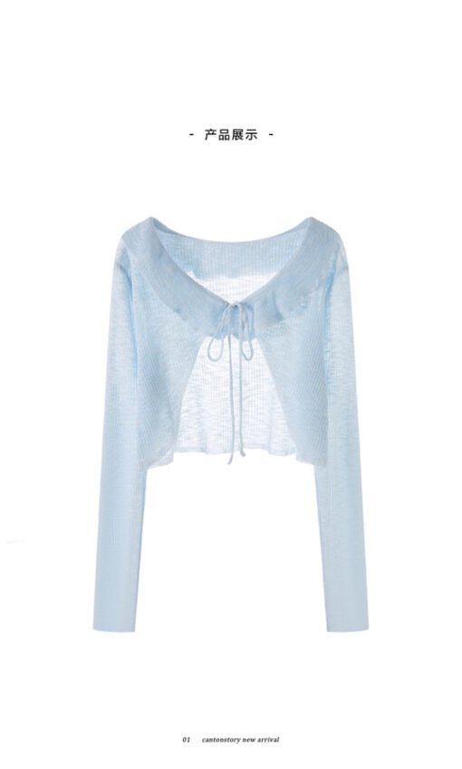 Vapetix One size fits all-One size fits all  Ruffled Lace-up Ice Silk Knitted Cardigan Women's Thin Summer Short Outer Strap Skirt Shawl Sunscre - 图片 4