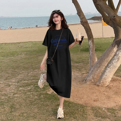 Vapetix M-3XL  (Official Figure 200g Cotton) Summer plus size Loose Long Knee-length dress chubby girl Short-sleev - Image 2