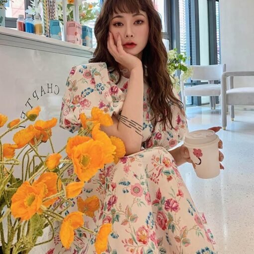 Vapetix M-3XL  Summer Korean-style Retro Oil Painting Floral Tea Break Dress Women's Loose Slimming Small Men Mid- – Bild 3