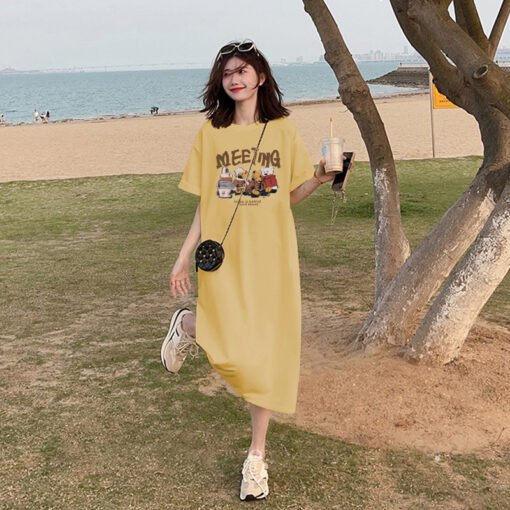 Vapetix M-3XL  (Official Figure 200g Cotton) Summer plus size Loose Long Knee-length dress chubby girl Short-sleev