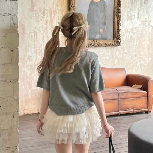 Vapetix S-XL  Original fabric seven-needle washing water ~ 2025 summer sweet age-reducing bow embroidery short sl - Image 2