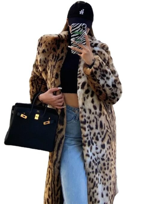 New Leopard Print Faux Fur Coat Women - Image 3