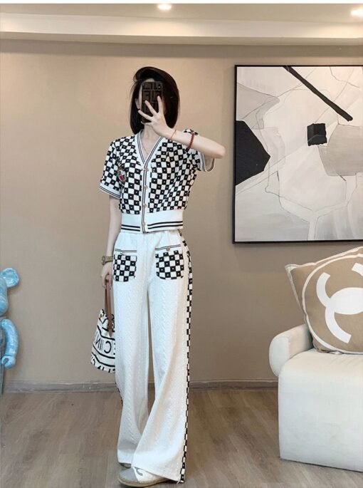 Vapetix S-2XL  Sports suit Women's Fashion Foreign Style Summer Celebrity Small Chanel Style Jacket Casual Wide Le - 图片 2