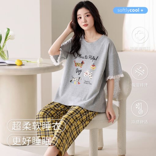 Vapetix M-XXXL  Kaxin Summer New Cartoon Printed Short-sleeved Cropped Pants Two-piece Set 6040 Combed Cotton Loose - 图片 5