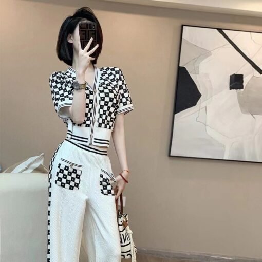 Vapetix S-2XL  Sports suit Women's Fashion Foreign Style Summer Celebrity Small Chanel Style Jacket Casual Wide Le - 图片 3