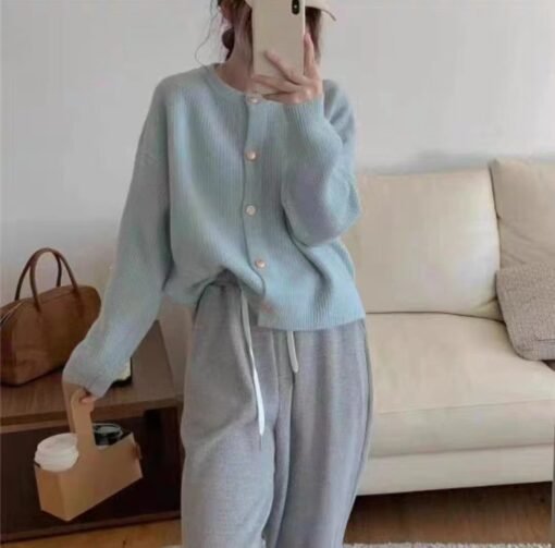 Women's Round Neck Knitted Cardigan Sweater Coat - Image 8