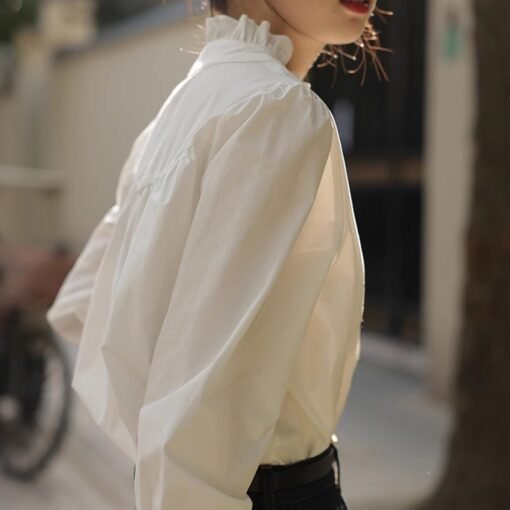 Women's Lace Collar Solid Color Shirt - Image 3
