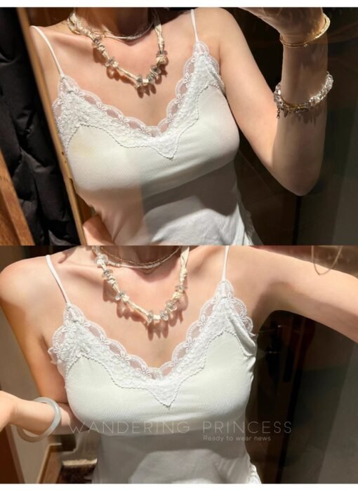 Vapetix One size fits all-One size fits all  Qian Meixi Ice Breathable Lyocell Lace Lace Stitching Elastic Knitted Breast Cover Suspenders Chest - 图片 4